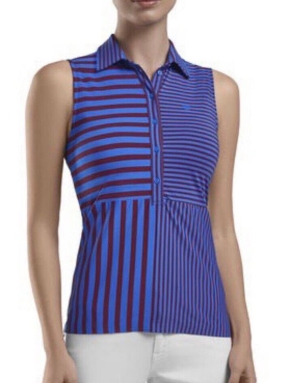 G/Fore Stripe Mix Sleeveless Polo Top Racer Golf Large